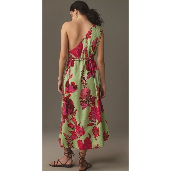 FARM RIO Fresh Garden One-Shoulder Linen Floral Midi Dress Size XS New $295 - Picture 2 of 10